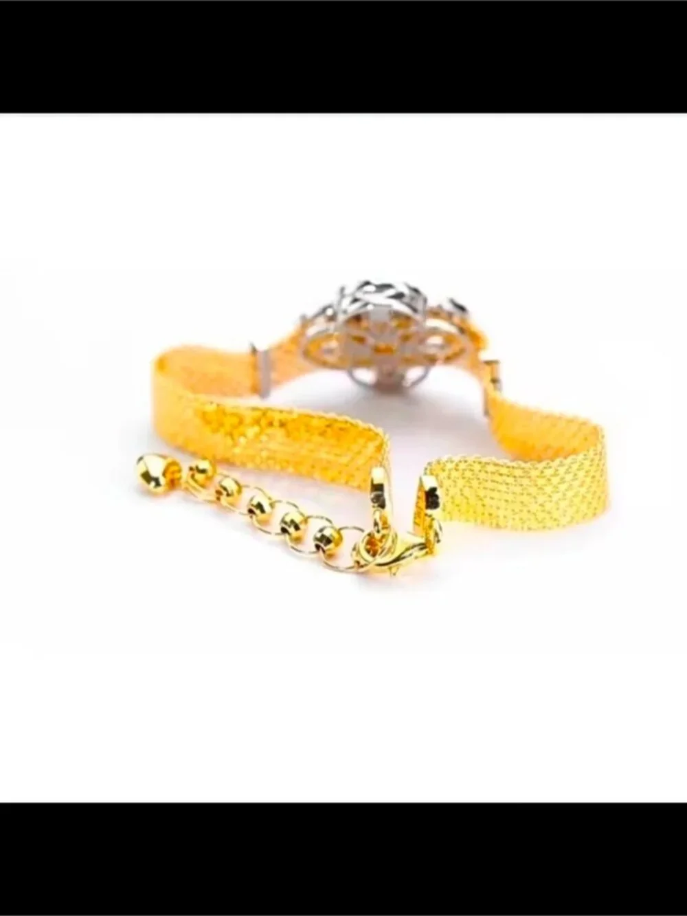 Gold Mesh Bracelet with Crystal Floral Emblem